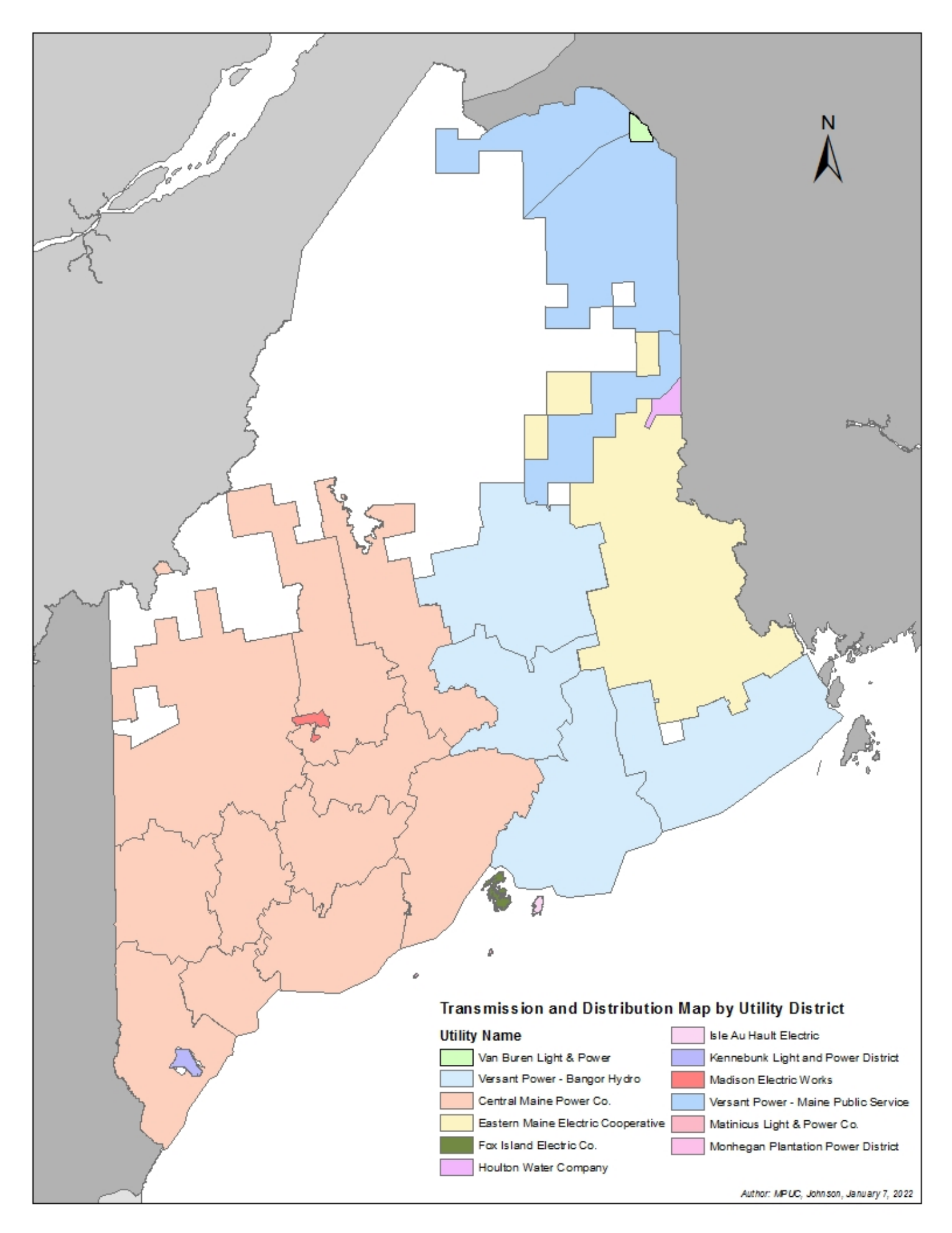 Official Maine transmission and distribution utility service area map