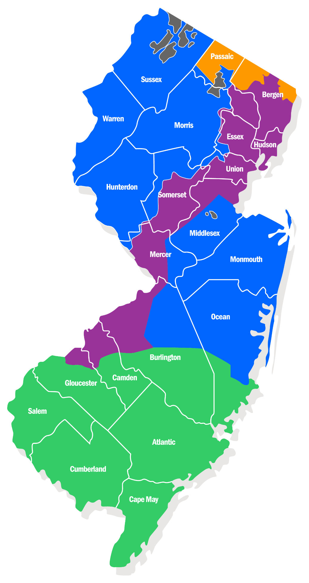 New Jersey electric utility service territory map by county